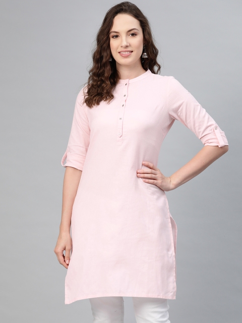 

W Women Pink Solid Straight Kurta