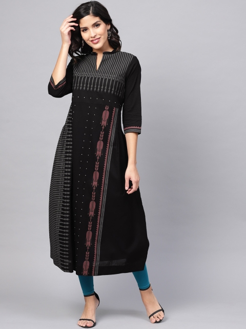 

W Women Black & Grey Printed A-Line Kurta