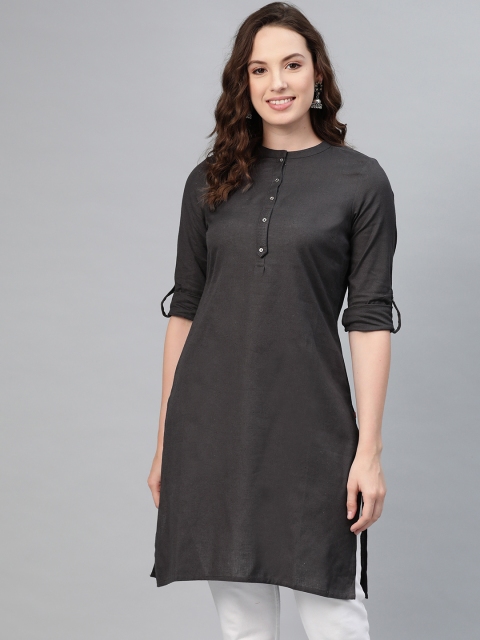 

W Women Charcoal Grey Solid Straight Kurta