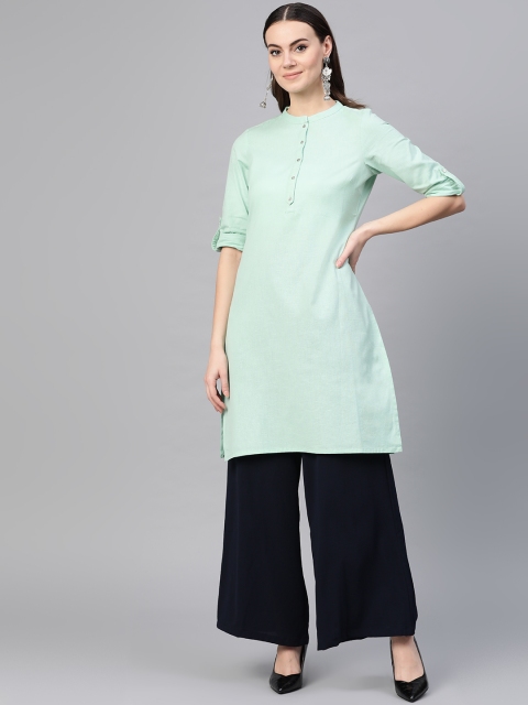 

W Women Sea Green Solid Straight Kurta