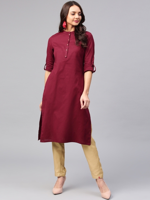 

W Women Maroon Solid Straight Kurta