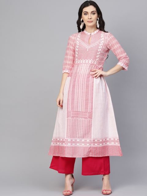 

W Women Pink & Red Printed A-Line Kurta