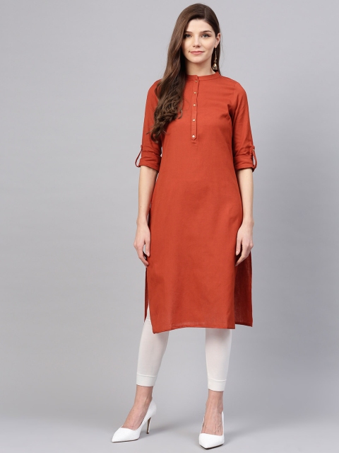 

W Women Rust Orange Solid Straight Kurta