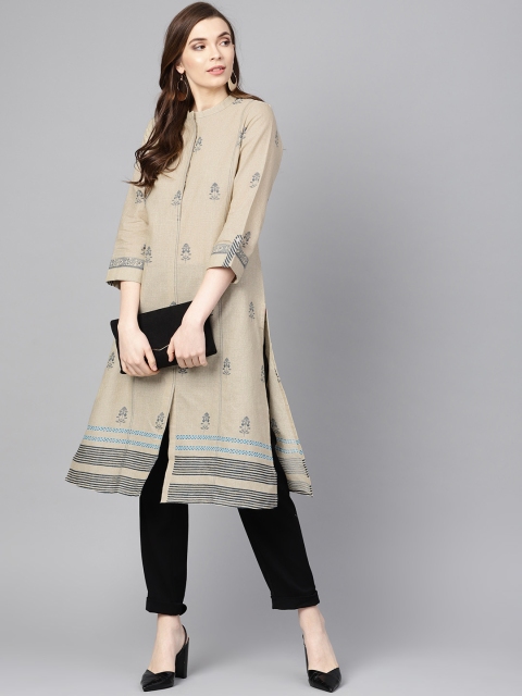 

W Women Beige Printed A-Line Kurta