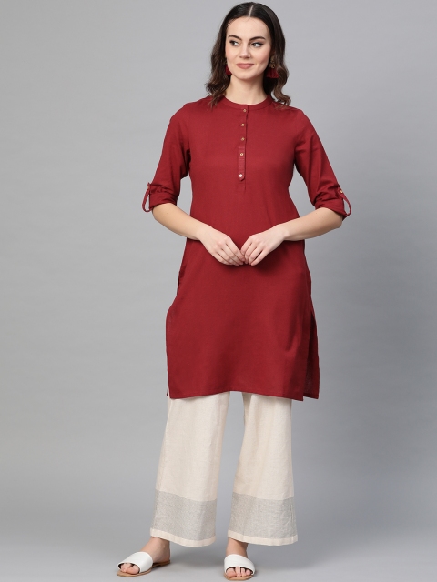 

W Women Maroon Solid Straight Kurta