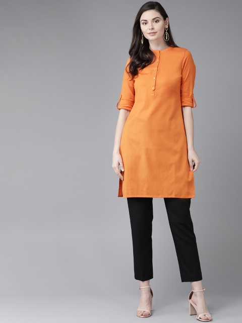 

W Women Orange Solid Straight Kurta