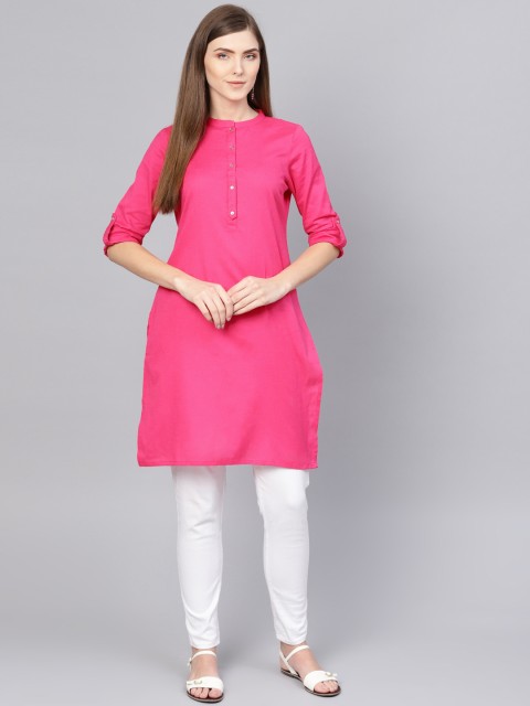 

W Women Pink Solid Straight Kurta