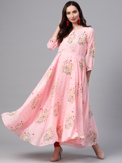 

W Women Pink Floral Print Anarkali Kurta