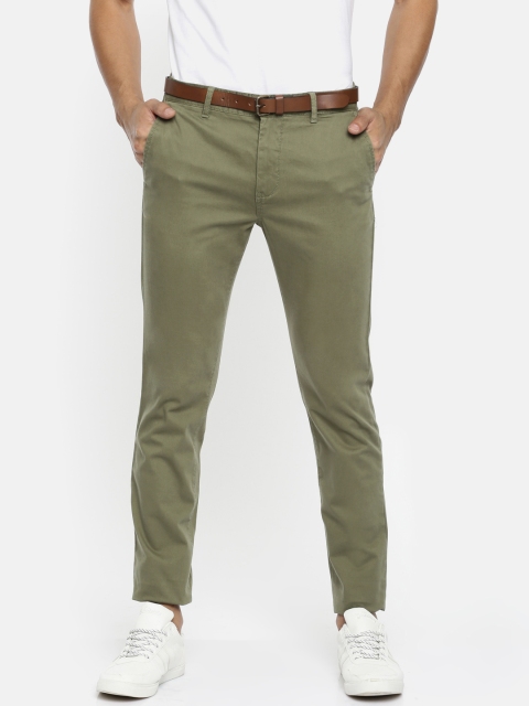 

Bossini Men Olive Green Super Slim Fit Solid Regular Trousers