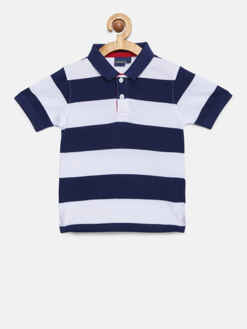 

Juniors by Lifestyle Boys White & Navy Blue Striped Polo Collar T-shirt