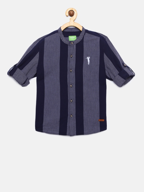 

Bossini Boys Navy Blue & White Regular Fit Striped Casual Shirt