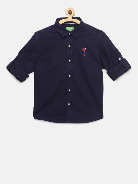 

Bossini Boys Navy Blue Regular Fit Solid Casual Linen Shirt