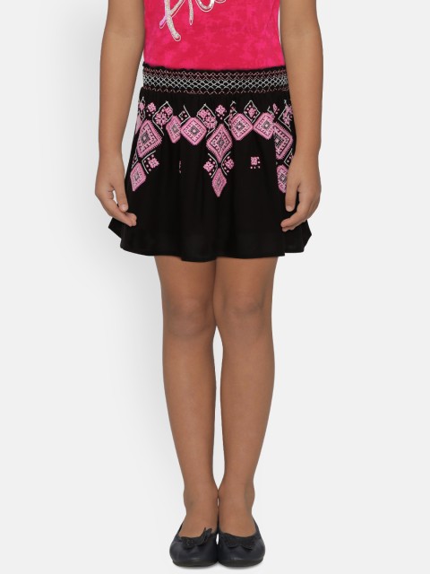 

Bossini Girls Black & Pink Embroidered A-Line Skirt
