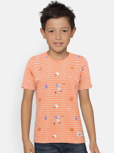 

Bossini Boys Peach-Coloured Printed Round Neck T-shirt