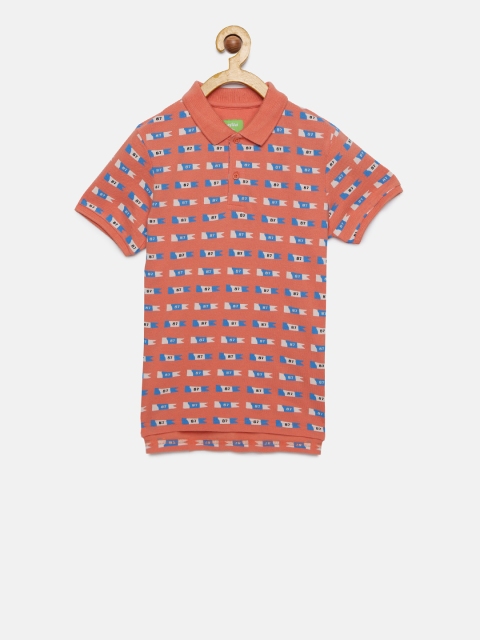 

Bossini Boys Peach-Coloured & Blue Printed Polo Collar T-shirt