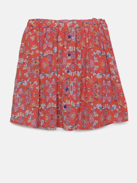 

Bossini Girls Orange Printed A-Line Skirt