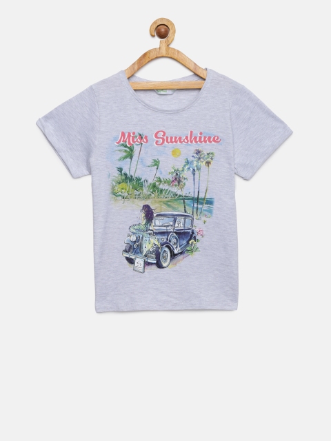 

Bossini Girls Grey Melange Printed Round Neck T-shirt