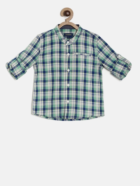 

Juniors by Lifestyle Boys White & Green Regular Fit Checked Casual Shirt