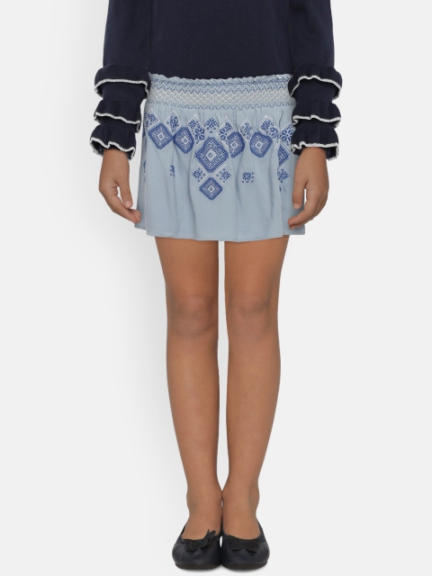 

Bossini Girls Blue Embroidered A-Line Skirt