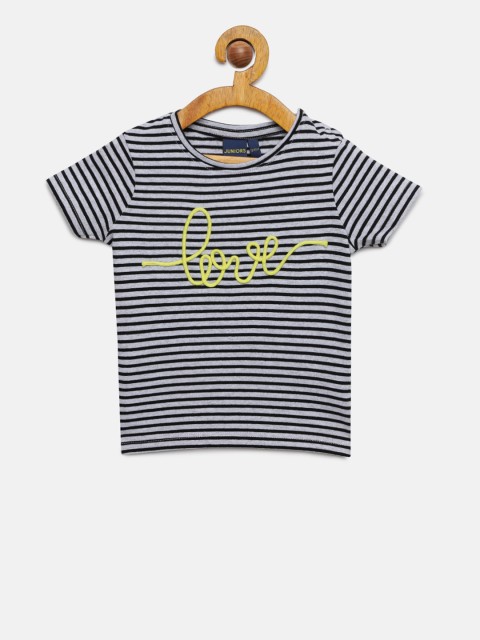 

Juniors by Lifestyle Girls Grey & Black Striped Round Neck T-shirt