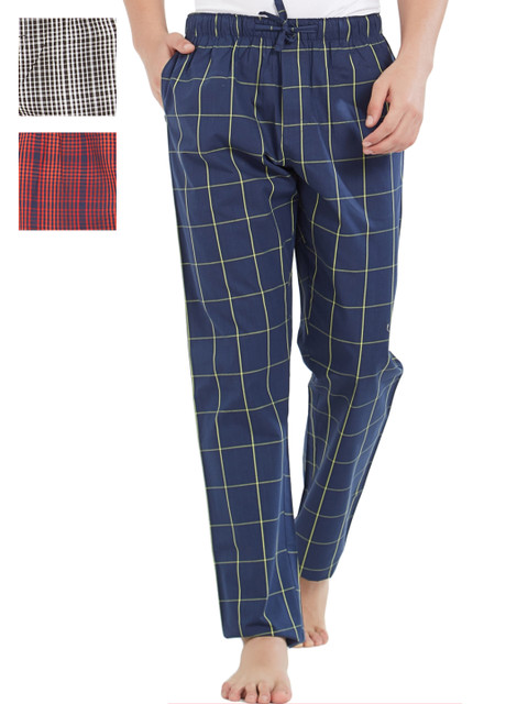 

XYXX Men Super Combed Cotton Pack of 3 Checkmate Lounge Pants XYPYJM3PCKN53, Black