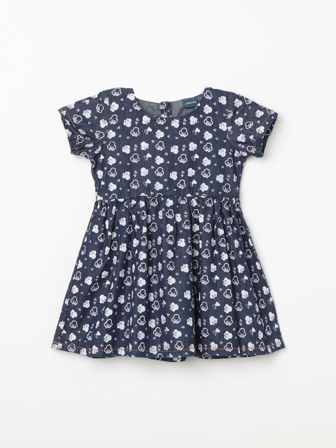 

Juniors by Lifestyle Girls Navy Blue Printed Fit and Flare Dress