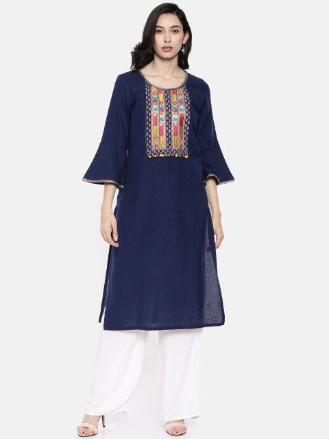 

Melange by Lifestyle Women Navy Blue Woven Design Straight Kurta