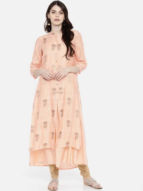 

Melange by Lifestyle Women Peach-Coloured Woven Design A-Line Layered Kurta