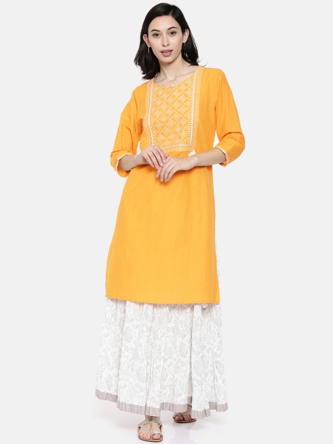 

Melange by Lifestyle Women Yellow Embroidered Straight Kurta