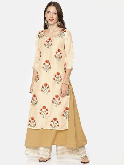 

Melange by Lifestyle Women Beige Solid A-Line Layered Kurta