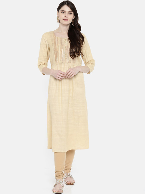 

Melange by Lifestyle Women Beige Woven Design A-Line Kurta