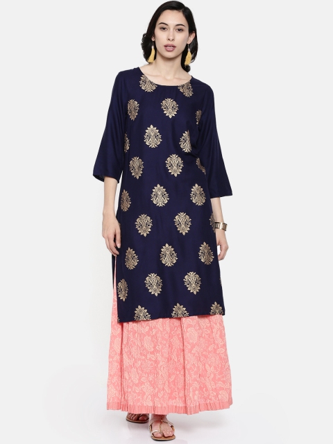 

Melange by Lifestyle Women Navy Blue Printed Straight Kurta