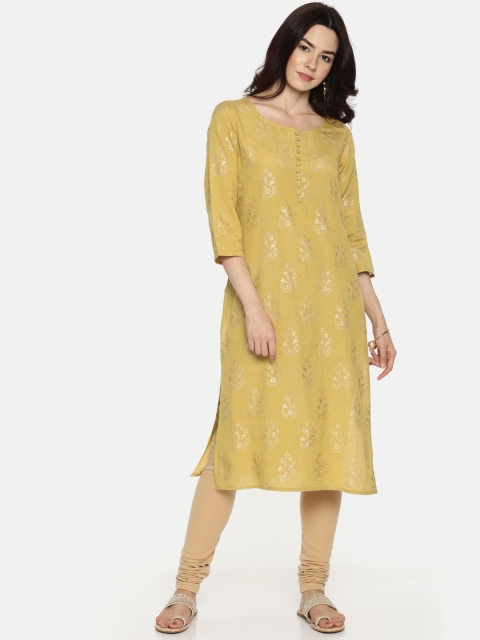 

Melange by Lifestyle Women Green Printed Straight Kurta