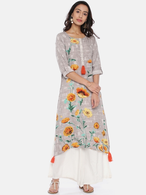 

Melange by Lifestyle Women Grey & Orange Printed A-Line Kurta