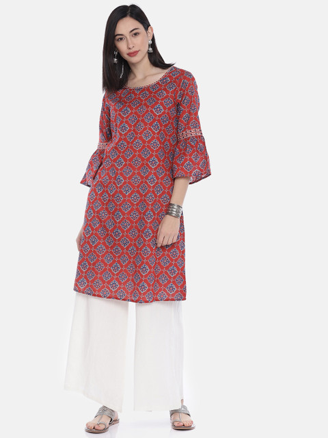 

Melange by Lifestyle Women Maroon & Blue Printed Straight Knee Length Kurta