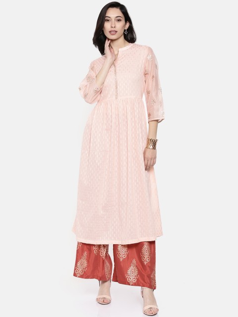 

Melange by Lifestyle Women Pink Woven Design A-Line Kurta