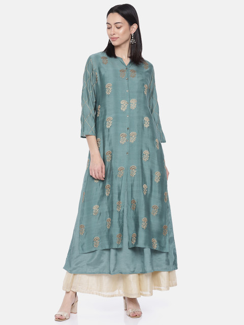

Melange by Lifestyle Women Blue Woven Design A-Line Kurta