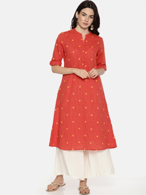 

Melange by Lifestyle Women Rust Orange Striped A-Line Kurta