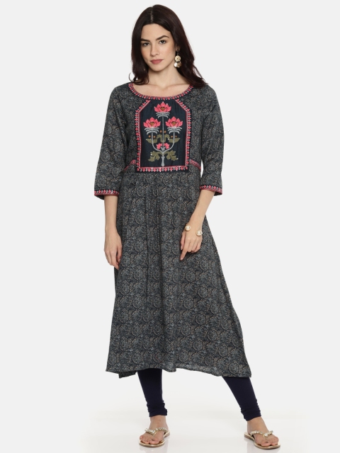 

Melange by Lifestyle Women Navy Blue Printed A-Line Kurta