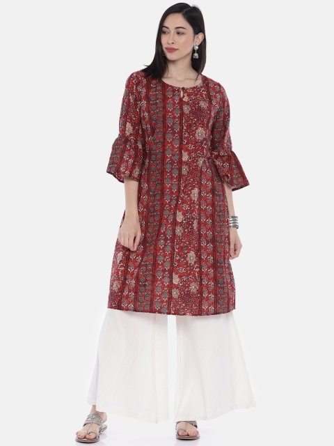 

Melange by Lifestyle Women Maroon Printed Straight Kurta