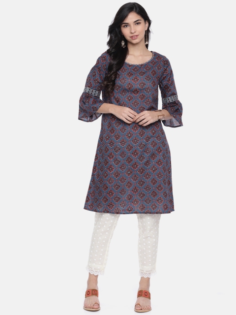 

Melange by Lifestyle Women Blue & Red Printed Straight Kurta