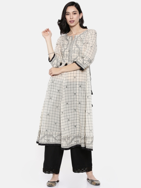 

Melange by Lifestyle Women Off-White & Black Checked A-Line Kurta