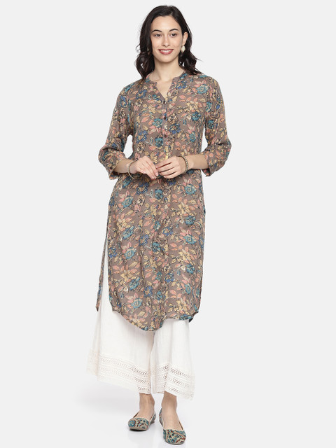 

Melange by Lifestyle Women Grey Printed Straight Kurta