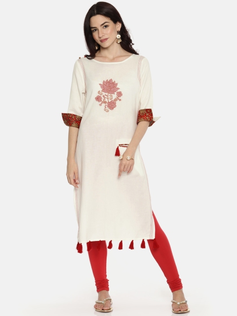 

Melange by Lifestyle Women Off-White Embroidered Straight Kurta