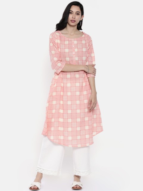 

Melange by Lifestyle Women Off-White & Pink Checked A-Line Kurta