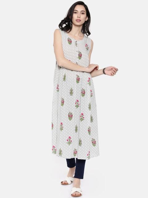 

Melange by Lifestyle Women Off-White & Grey Printed A-Line Kurta