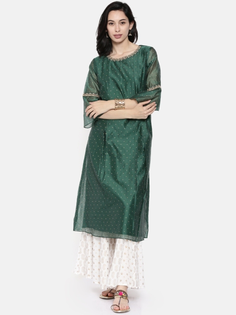 

Melange by Lifestyle Women Green Woven Design A-Line Kurta