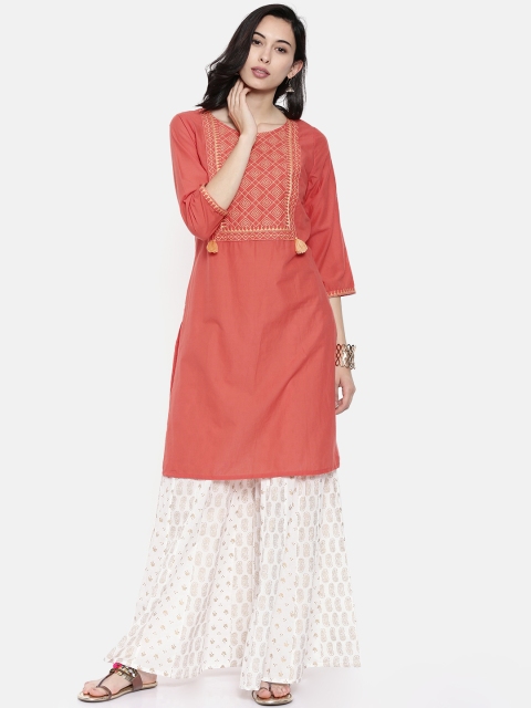 

Melange by Lifestyle Women Coral Yoke Design Straight Kurta