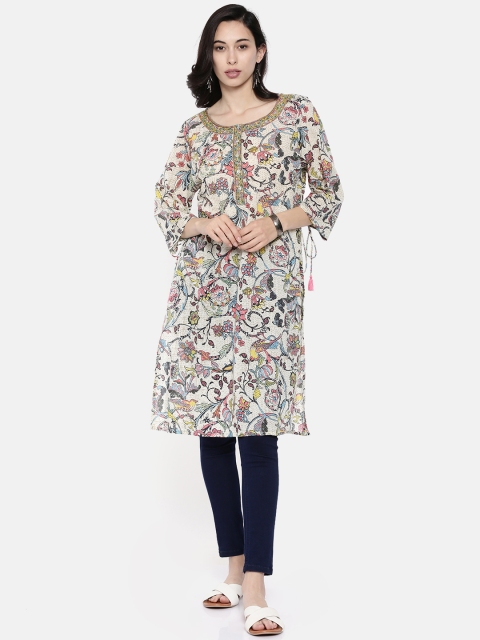 

Melange by Lifestyle Women Beige Printed Straight Kurta