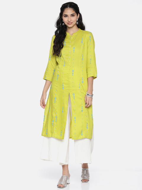 

Melange by Lifestyle Women Lime Green Printed Straight Kurta